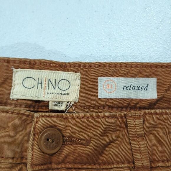 Anthropologie Khaki Chino w/ Burgundy Velvet Trim size 31 - Picture 6 of 10